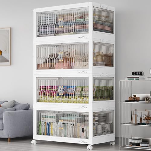 120Gal Stackable Storage Bins with Lids Foldable Boxes (White / 30Gal-4Pack)