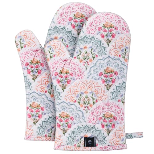 Oven Mitt Extra Long Cotton Cooking Kitchen Mitts with Non (Mandala - Oven Gloves)