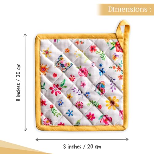 Pot Holders 100% Cotton Potholders (034 - Happy Florals - Sweety / 8" x 8" (Pot Holder Pack of 2))