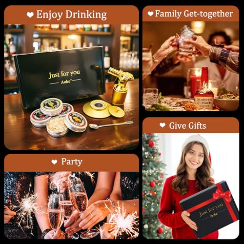 Gold Cocktail Smoker Kit with Torch Metal Old Fashioned Drink Bourbon Whiskey Smoker Kits (Gold with Torch)