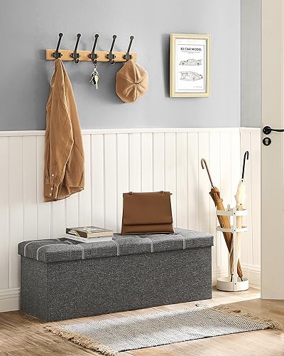 Ottoman Storage Bench (Dark Gray + White / 15"D x 43"W x 15"H (without Flipping Lid))
