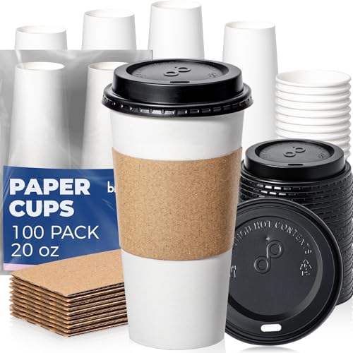 100 Pack 20 oz Disposable Coffee Cups with Lids (20 oz)