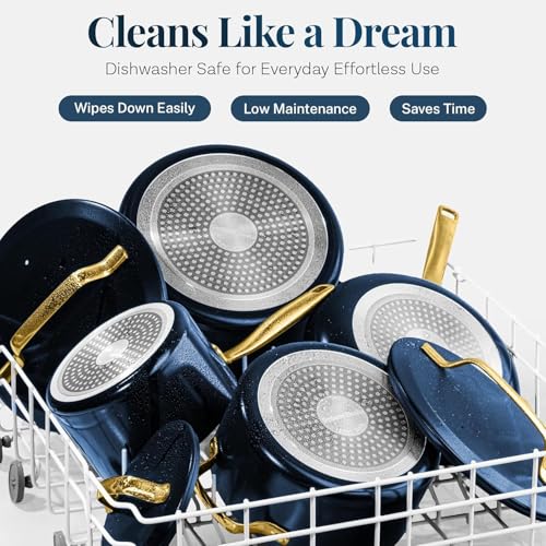 Modern 11 Pc Ceramic Cookware Set (Navy)
