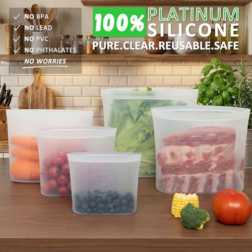 Premium Silicone Reusable Food Bags (Clear | Family Storage Set | 10 Pack)