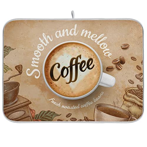 Super Absorbent Dish Drying Mat (Coffee Cup Retro Brown / 18" x 24")