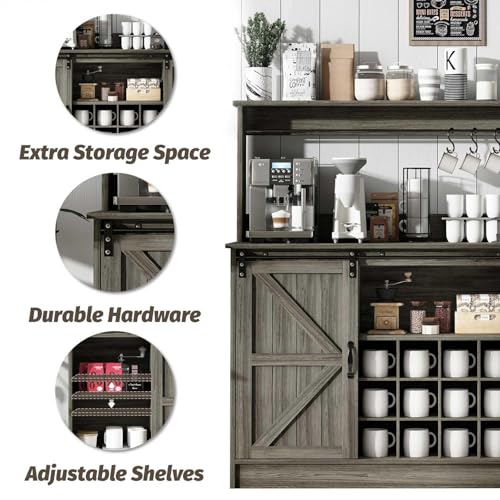 55" Farmhouse Coffee Bar Cabinet with Storage Hutch (55Inch / Grey)