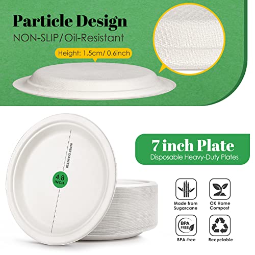 Small Paper Plates 7 Inch 150 Pack Compostable Dessert Plates (Whtie / 7in 150pcs)
