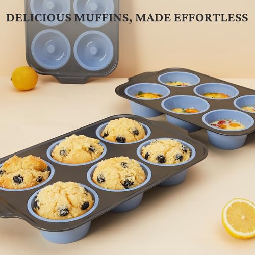 Jumbo Silicone Muffin Pan with Metal Frame (Blue / 6-Cup Jumbo)