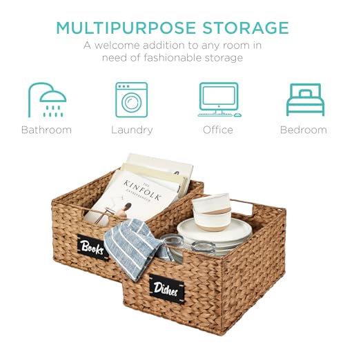 Pantry Baskets Set of 2 16x12in Water Hyacinth Storage Baskets (12x16x8in / Chestnut)