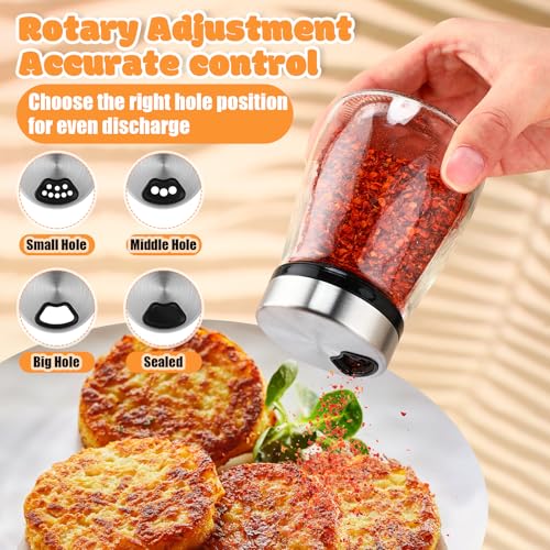 10 Pcs Salt Pepper Shakers Set with Adjustable Pour Holes Stainless Steel Spice Dispenser 6oz Clear Glass Seasoning Containers for Kitchen Restaurant Home BBQ Camping Farmhouse Accessories