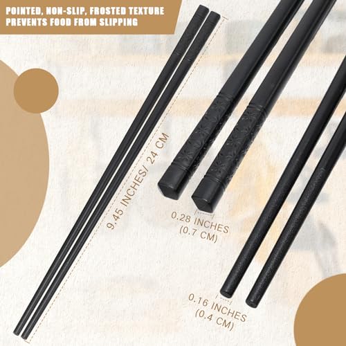 100 Pairs Fiberglass Reusable Chopsticks 9.5" Dishwasher Safe Black Cherry Chopsticks for Chinese Style Japanese Food Cooking Supplies