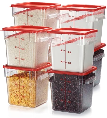 8 Pack 8 Qt NSF Clear Polycarbonate Food Storage Containers with Red Lids (8.0 Qt 8-Pack(Red Lids))