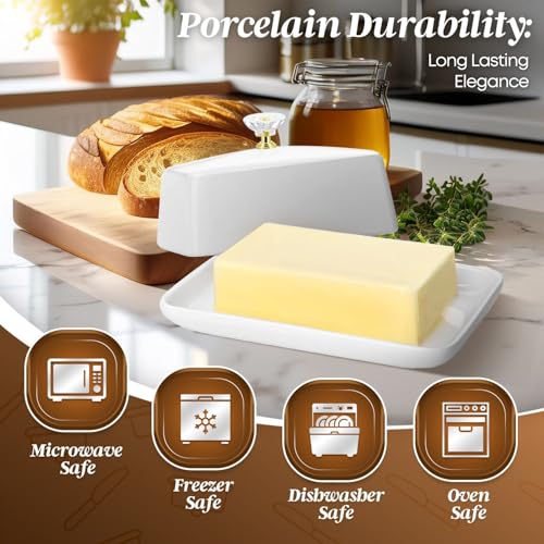 Extra Large Ceramic Butter Dish with Lid & Crystal Handle (White – Crystal Handle / Extra Large)