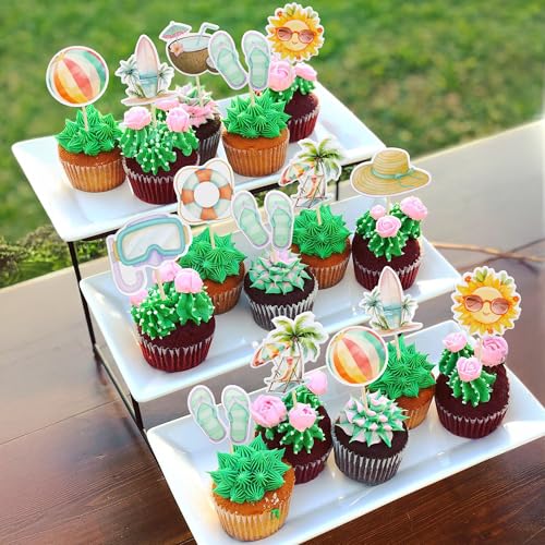 36Pcs Summer Beach Pool Cupcake Toppers Ball Sun Umbrella Diving Goggles Watermelon Water Gun Slippers Cupcake Picks Baby Shower Hawaii Theme Birthday Party Cake Decorations Supplies Multi (Multi 2)