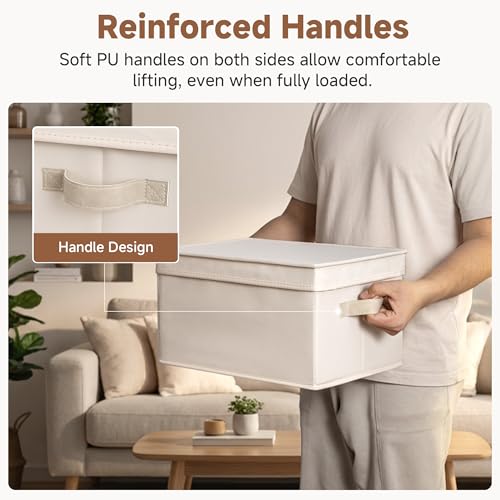 Storage Bins with Lids (Cream White / Large)