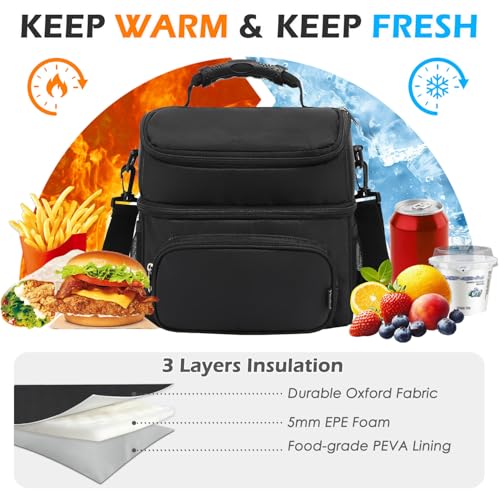 Double Layer Cooler Insulated Lunch Bag Adult Lunch Box Large Tote Bag for Men (2 Count)