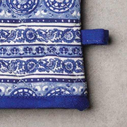 Maison d'Hermine Oven Gloves 100% Cotton Oven Mitt (014 - Melodie Bleue / 7.5" x 13" (Oven Mitt))