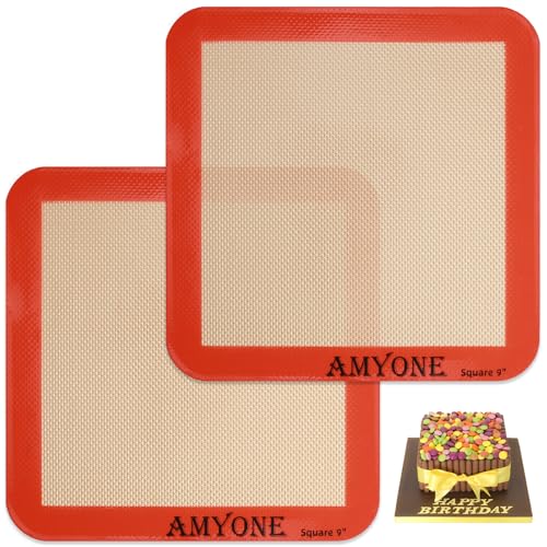 Square Silicone Baking Mats for 9 Inch Baking Pan (Bright Orange / 9"L x 9"W)