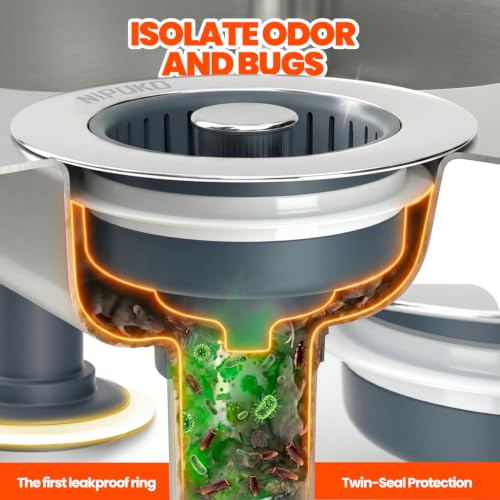 3 in 1 Kitchen Sink Drain Strainer Stopper Basket Pop Up Silver (2pack / Silver)