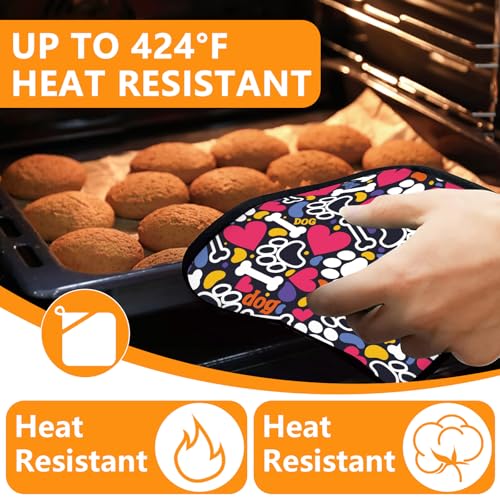 Paw Prints Oven Mitts and Bones Hearts Pot Holders Sets 4Pcs (Paw Prints)