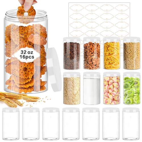 32 OZ Plastic Jars with Lids (32OZ 16Pcs White)