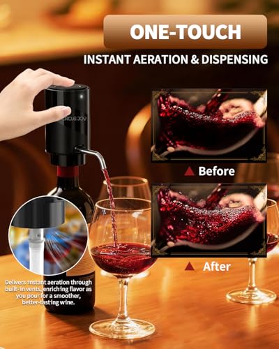 5-in-1 Electric Wine Bottle Opener Set, Rechargeable Wine Opener Kit, Cordless Wine Gift Set with Foil Cutter, Electric Aerator & Pourer and Vacuum Stopper for Wine Lovers, Black (Upgrade Black / Electric Wine Aerator Set)