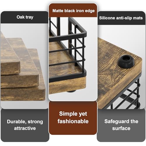 Guest Towel Holder Tray for Bathroom (Black & Vintage Brown / 9.06 x 5.51 x 2.56 inches)