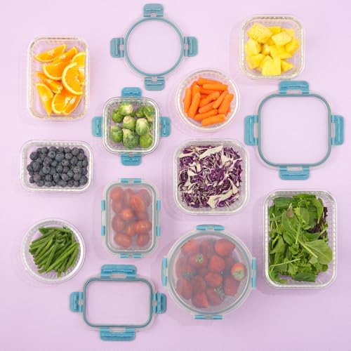 24pc Borosilicate Glass Storage Containers with Lids (Blue)
