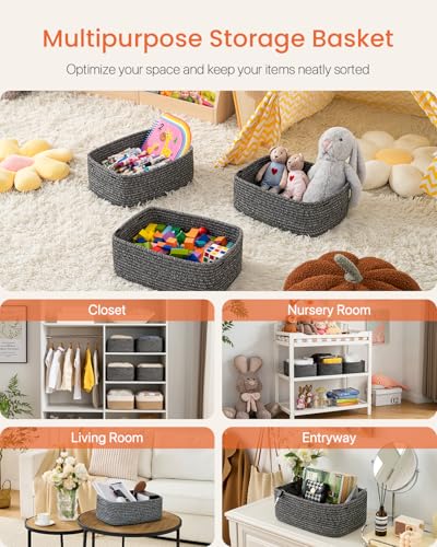 Small Woven Storage Basket for Organizing (Mixed Black / 13.5"L x 9.5"W x 5"H)