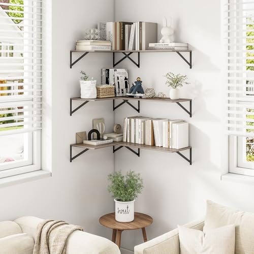 24W x 12D Deep Floating Shelves Set of 3 Grey (Grey With Black Metal Bracket / 24wx12dx5.8h)
