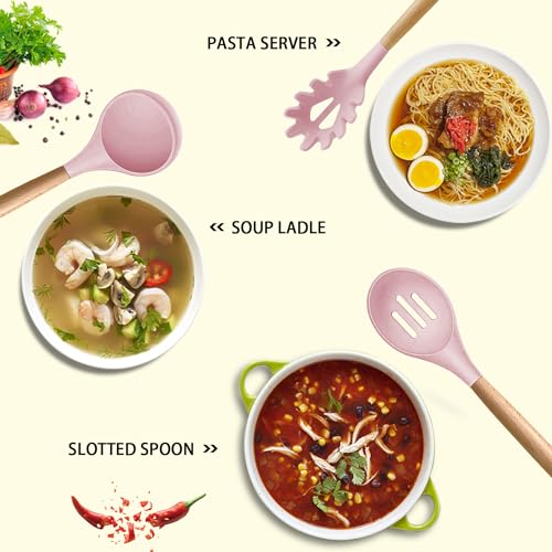 Silicone Cooking Kitchen Utensils Set (Pinky)