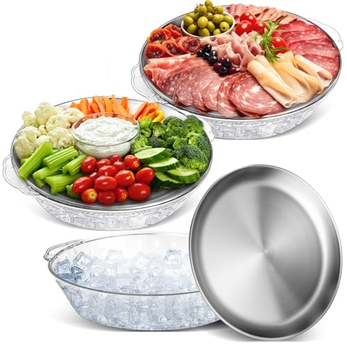 3 Set 11.8" Chilled Serving Tray Compartments for Parties (Natural)