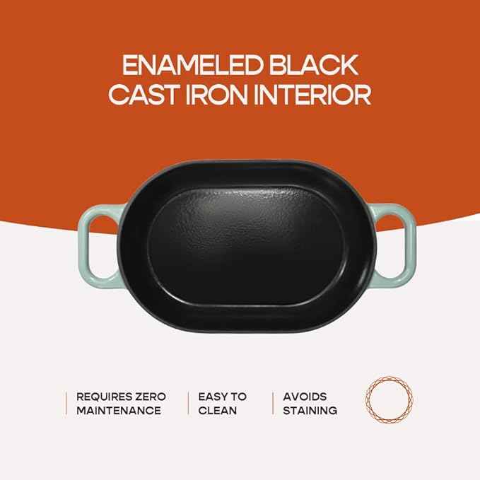 Enameled Cast Iron Dutch Oven for Professional Sourdough Bread Baking | 5.5 Quart Loaf Size Oval Cookware Pot with Lid | Triple-Layer Enamel Coating Pan with Non Stick Silicone Mat | Sea Salt