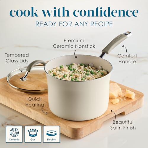 Cucina Ceramic Nonstick Cookware Pots and Pans Set (Almond / 13 Piece Ceramic)