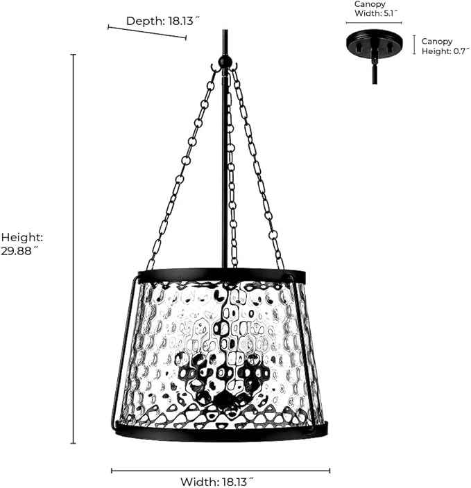 ML Lighting | Adabella Collection | 20405-PN | 5 Light Pendant in Polished Nickel Finish with Clear Hammered Glass Shade | Perfect for Kitchens, Dining Rooms, Living Rooms, Entryways, Hallways