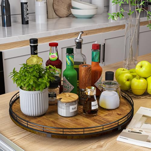 18 Inch Farmhouse Oak Lazy Susan Organizer