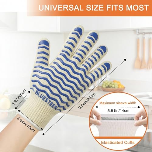 Oven Gloves 932°F Heat Resistant Oven Mitts with Fingers (White-blue / One Size Fits Most)