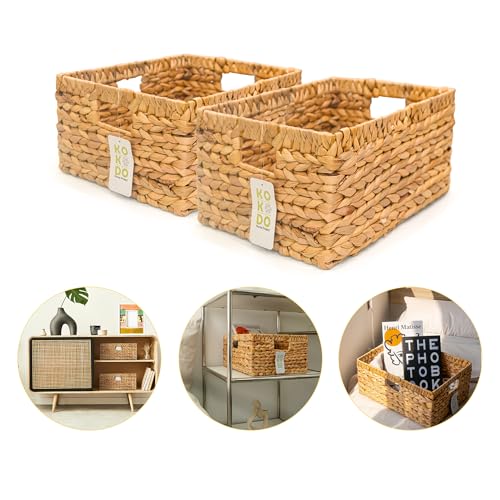 KOKODO Pack of 2 Large 15"L x 11"W Wicker Storage Baskets with Chalkboard (Natural / Large Set 2 15"Lx11"W)