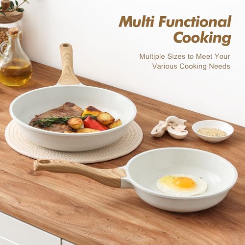 Ceramic Nonstick Frying Pan Skillets (White / 9.5+11 Inch)