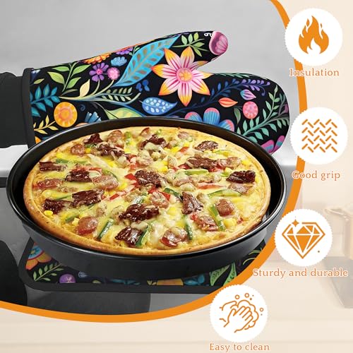 Vintage Hippie Flower Oven Mitts and Pot Holders (4 Count)