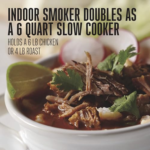 2-in-1 Programmable Slow Cooker & Electric Indoor Smoker, 6 Quart, 3-Tier Smoking Rack for Meat, Cheese and More, Dishwasher Safe Crock, Temperature Probe, Includes 16 oz. Party Dipper, Black (Black (With Party Dipper) / 6 Quart)