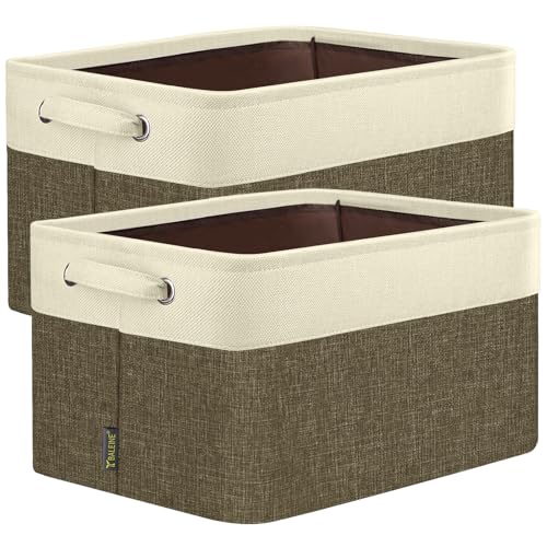2 Pack Fabric Closet Storage Bins for Shelves (Brown / 2PCS/Medium-14x10x8.5)