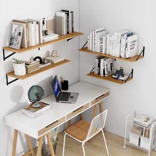 24W x 12D Deep Floating Shelves Set of 2 Oak (Oak With Black Metal Bracket / 24Wx12Dx5.8H)