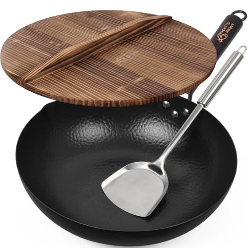 13.4 Inch Carbon Steel Wok For Electric (C-13.4 inch Wok with Wooden Lid)