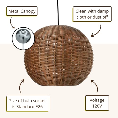 Wicker Ball Pendant Light (Rustic Brown)
