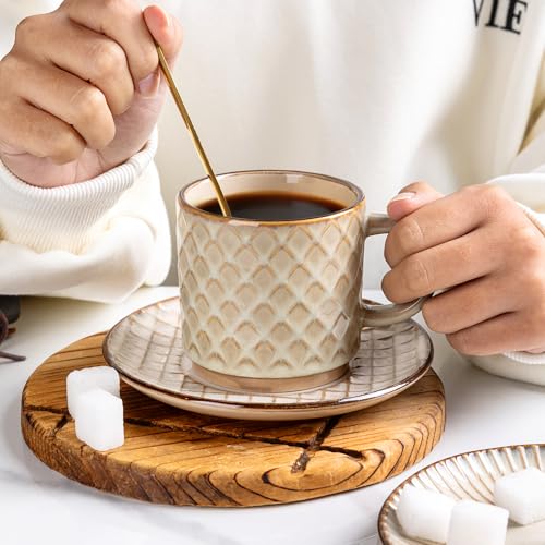 6 OZ Coffee Mugs with Saucer and Stand (Pale Khaki / 6 Ounce (With Stand))