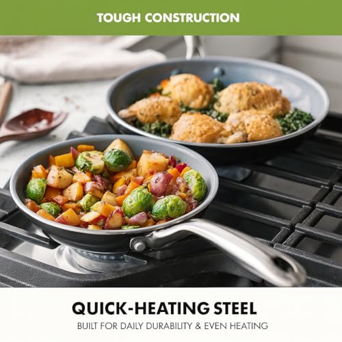 Swift Healthy Ceramic Nonstick (Silver Handle / 8" and 10" Frying Pan Skillet Set / Gray)