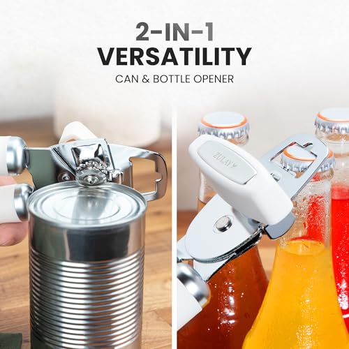 Manual Can Opener Heavy Duty Patented Stainless Steel (White / Comfy Grip)