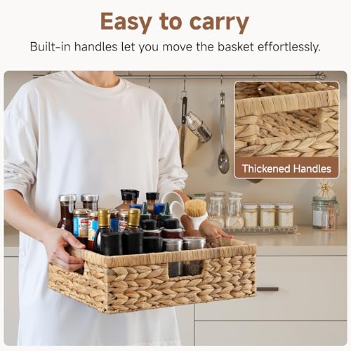 Wicker Storage Baskets for Shelves (Natural (Water Hyacinth) / 15¼"L x 11¾"W x 4¾"H)