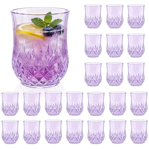 24 Pack Plastic Stemless Wine Glasses (Purple)